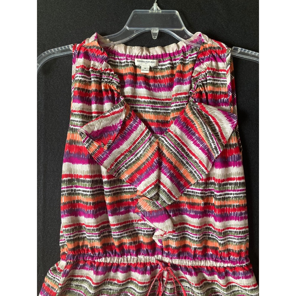 Banana Republic Womens Medium‎ Ruffle Neck Drawstring Waist Striped Sleeveless